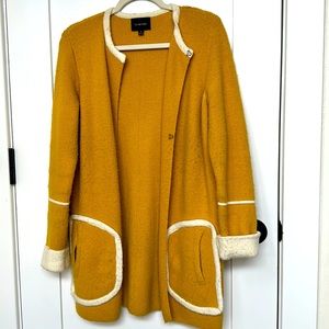 Mustard yellow, mid-length, Anthropologie cardigan